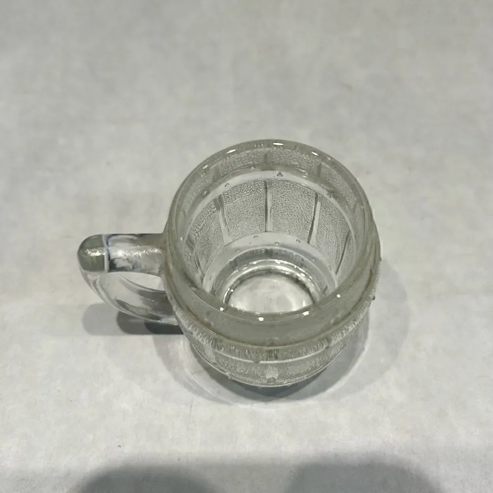 Vtg Barrel Shot Glass Toothpick Holder Mini Clear MCM Keg Beer Mug